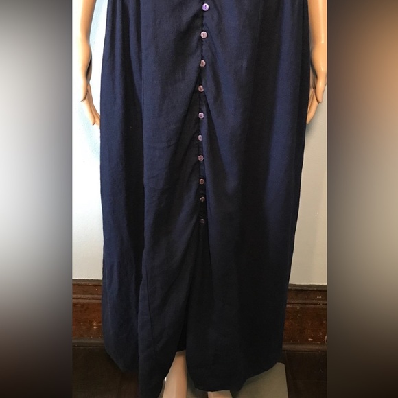 Unbranded Women's Dress Size 2X Navy Blue Button Up Cap Sleeve Linen Blend Maxi - Picture 3 of 10